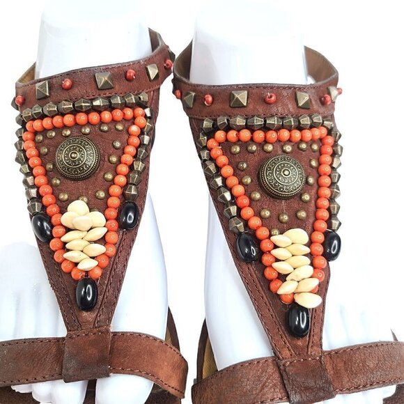 Nine West Brown Beaded Boho Sandals - Picture 5 of 8
